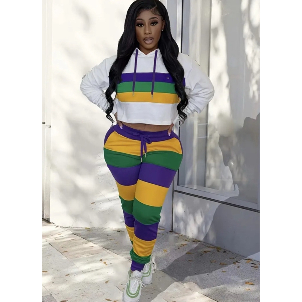 Mardi Gras Striped Hoodie and Jogger Set